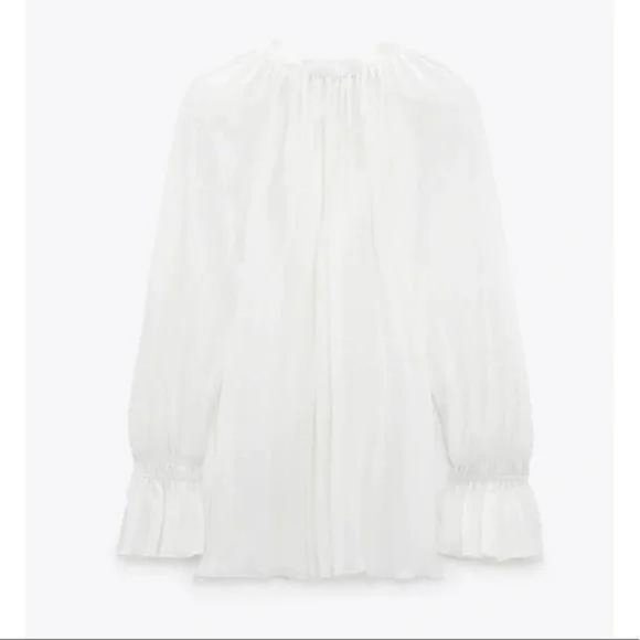 NWT ZARA PLEATED BOW BLOUSE WHITE - Picture 5 of 5